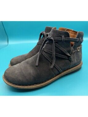 Born Tarkiln Navy Blue Suede Ankle Boots Booties Comfort Lace Up Zipper Size 8